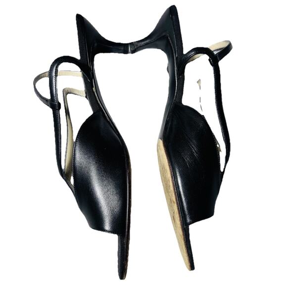 GIORGIO ARMANI BLACK KITTEN HEEL OPEN TOE T-STRAP SHOES 39 ITALY OLD MONEY - Picture 3 of 6